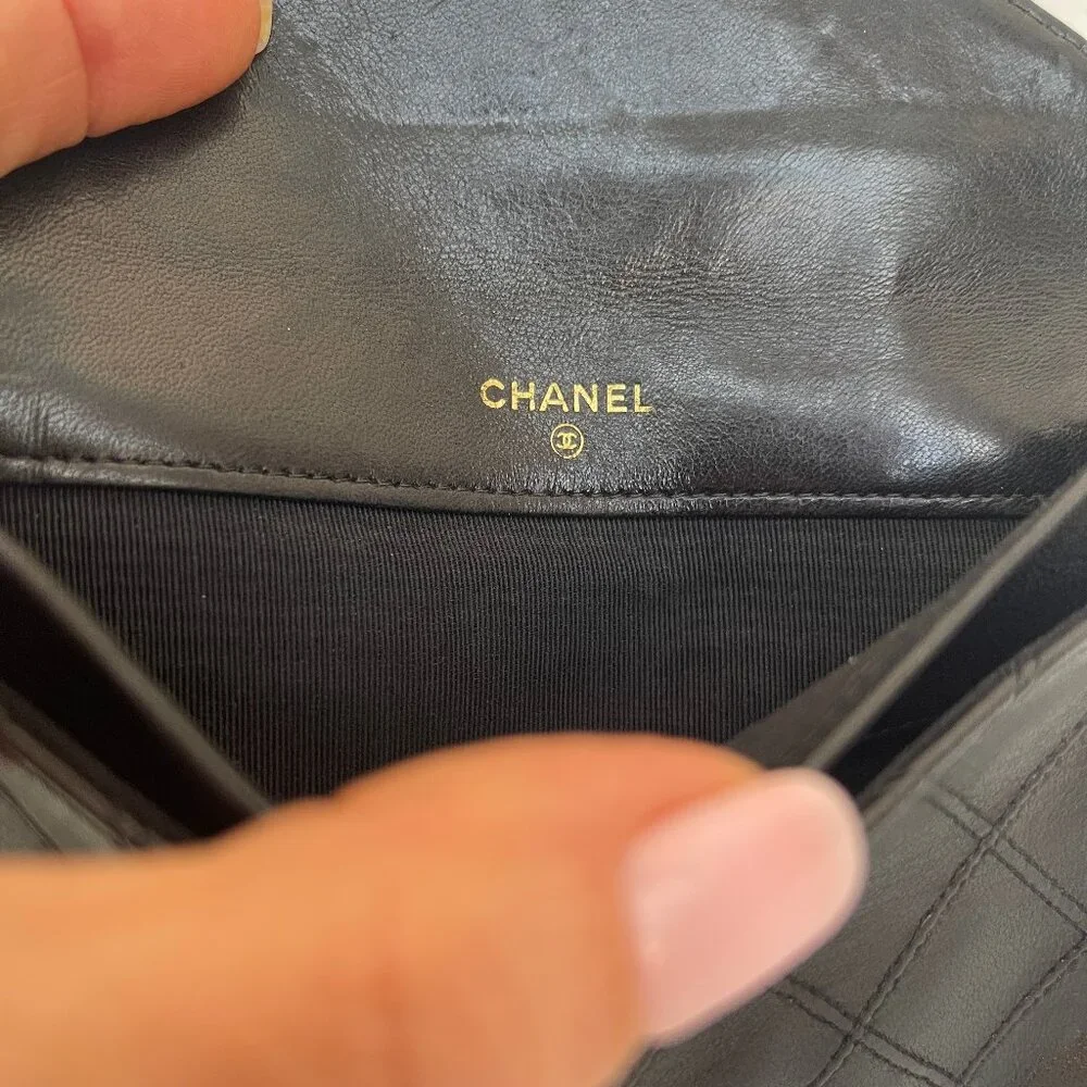 Chanel Small Diamond double Stitch Black Wallet